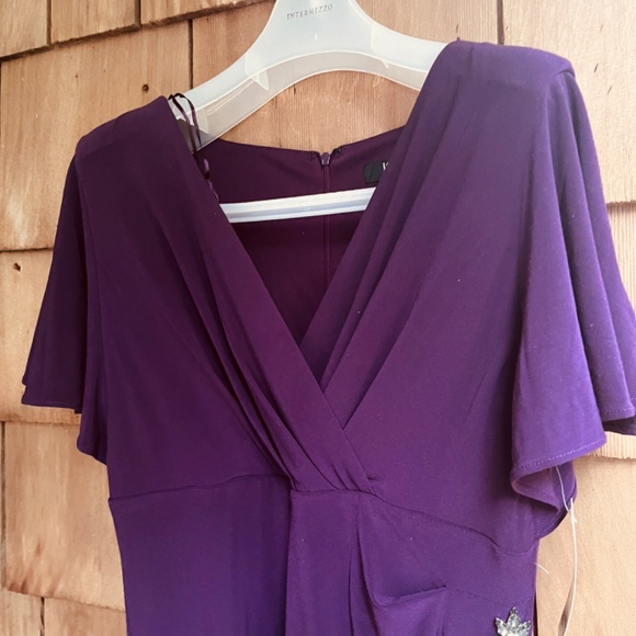 Ignite Evenings Surplice Neck High-Low Gown Purple Fluttery Sleeves Jersey 10 - Picture 7 of 13